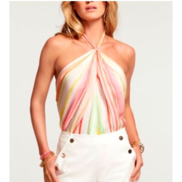 Ramy Brook Tops - Ramy Brook Women's Printed Fern Tie Halter Top Multi Rainbow Sz S NWT 295